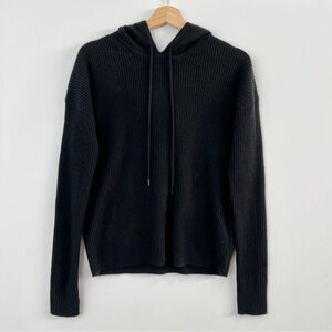 NWT Naadam Luxe Cashmere Ribbed Hoodie Pullover Sweater Black XS